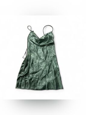 Satin Dress with Cowl Neck in Shimmering Emerald Green